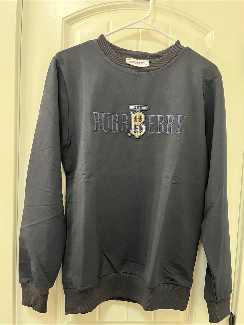 Burberry Men's Navy Crewneck with Embroidered Logo